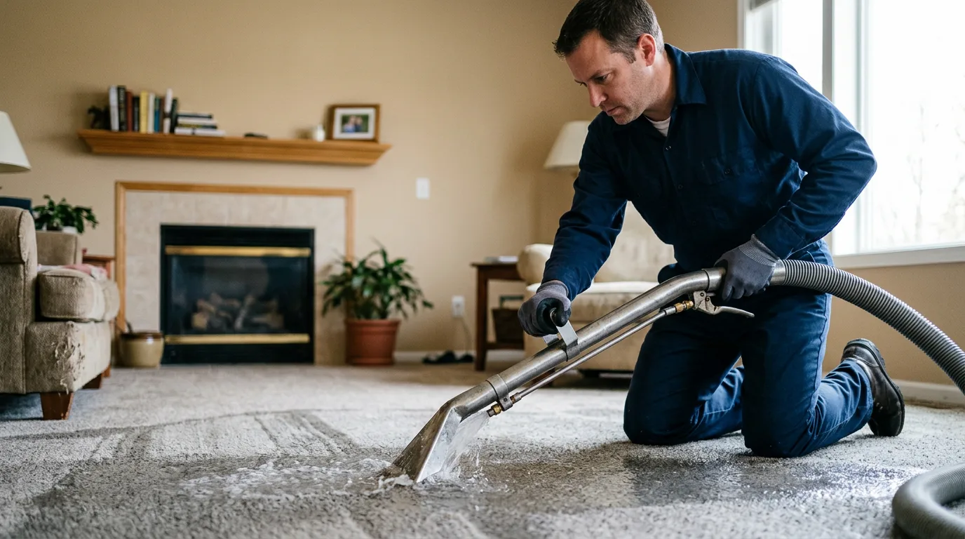 Water damage restoration technician working near West Point, IA